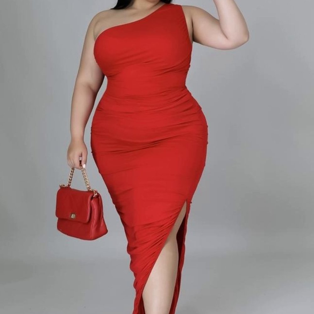 Elegant one shoulder sleeveless, side slit maxi dress